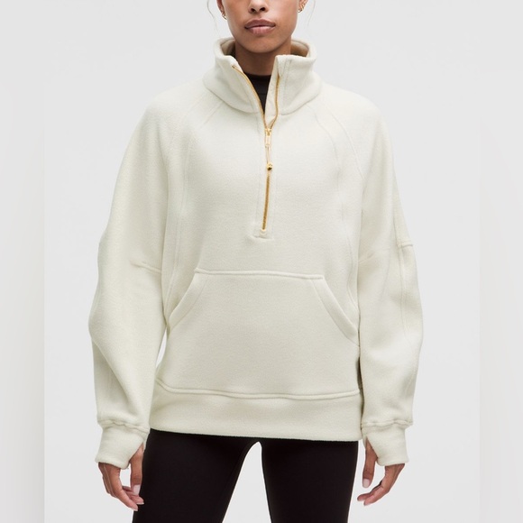 LULULEMON Scuba Tumbled Fleece Funnel-NeckHalf Zip  COLOR  Bone/Gold - Picture 1 of 6